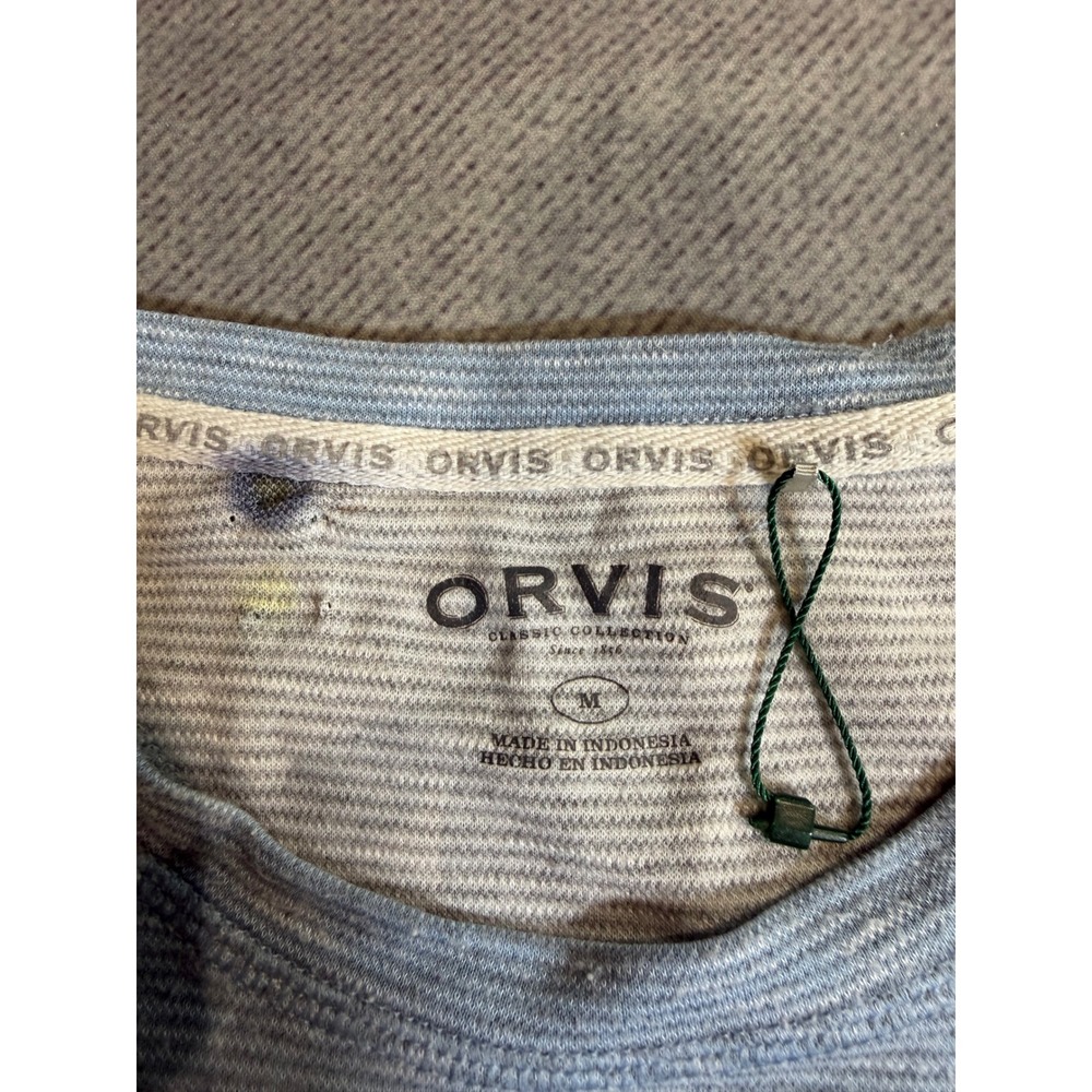 Orvis Classic Collection Mens Medium Blue Striped Long Sleeve Crew Neck (stain) - Picture 5 of 5